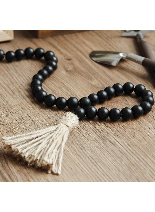 RAMIRABI 58in Wood Bead Garland with Tassels, Farmhouse Rustic Country Decor Prayer Boho Wall Hanging Decoration (Black) - Image 5